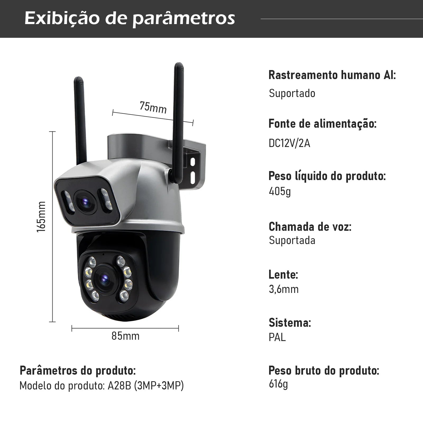 Icsee Black WiFi 4K – Câmera de Segurança Externa